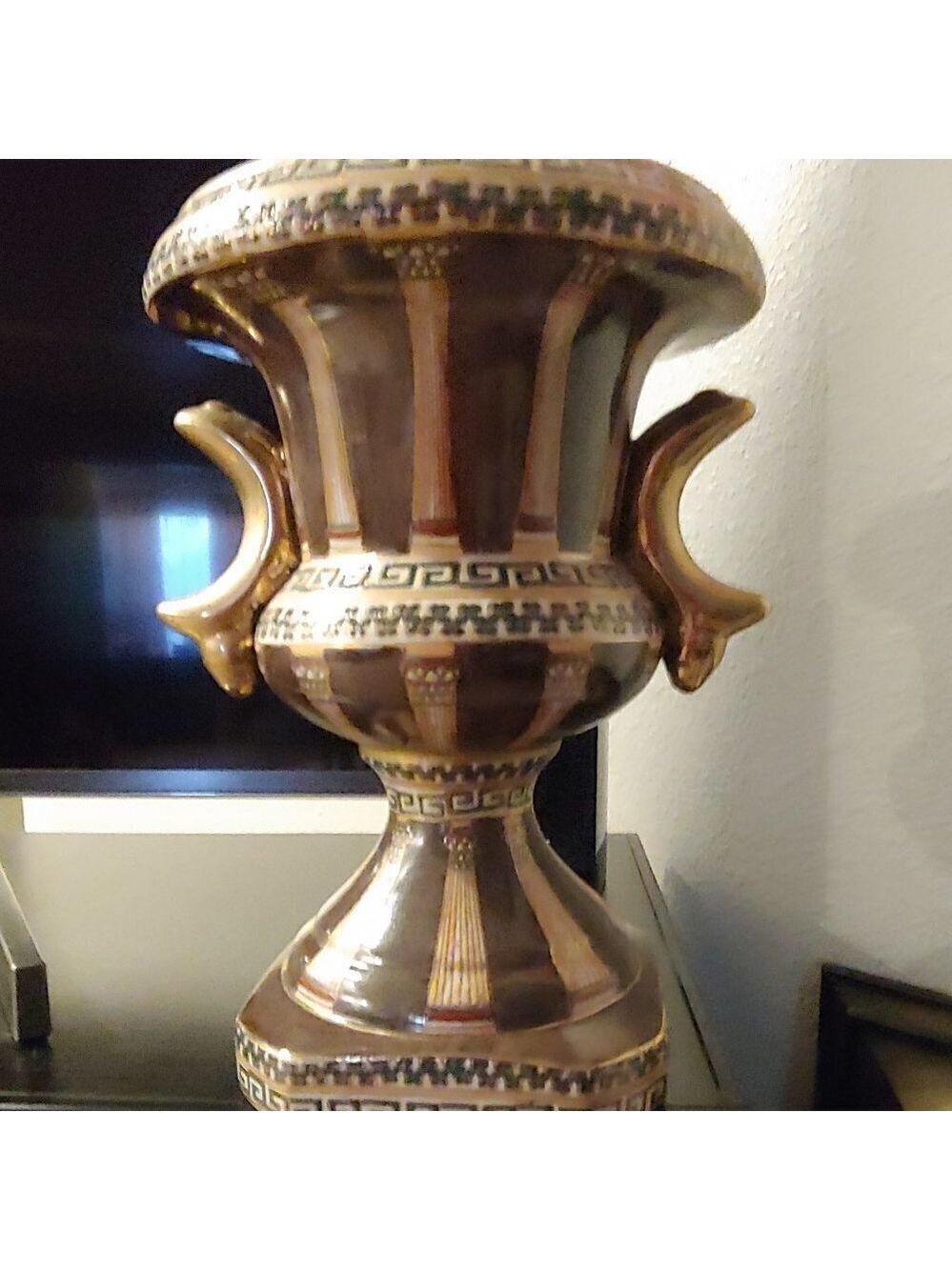 Vintage Oriental Accent Brown & Gold Urn Planter/Vase – 12" Tall